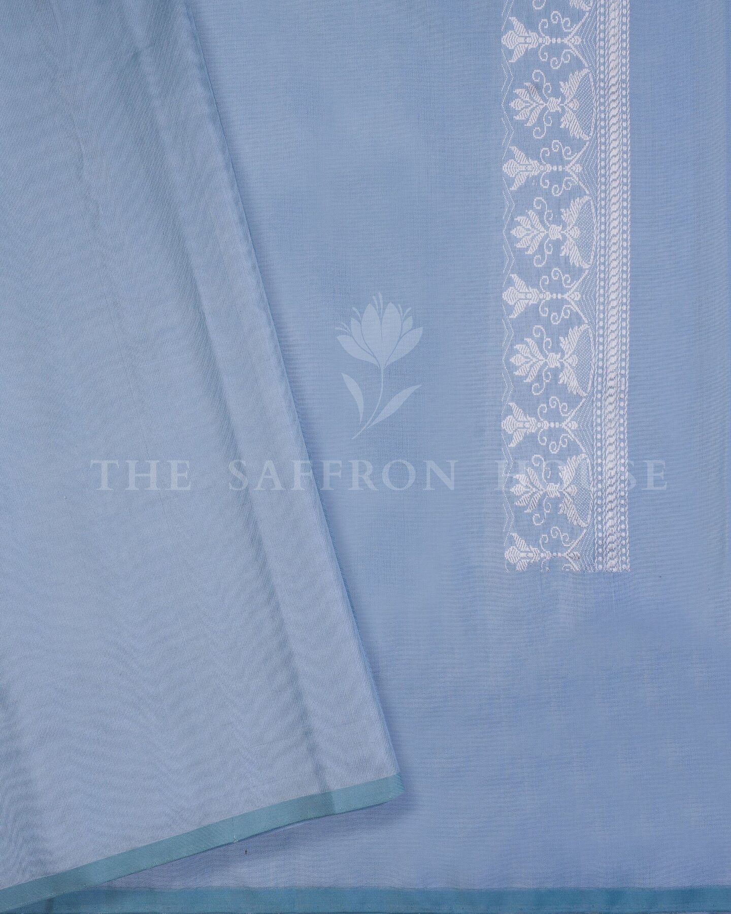 Sky Blue Mashru Banarasi Saree – The Saffron House