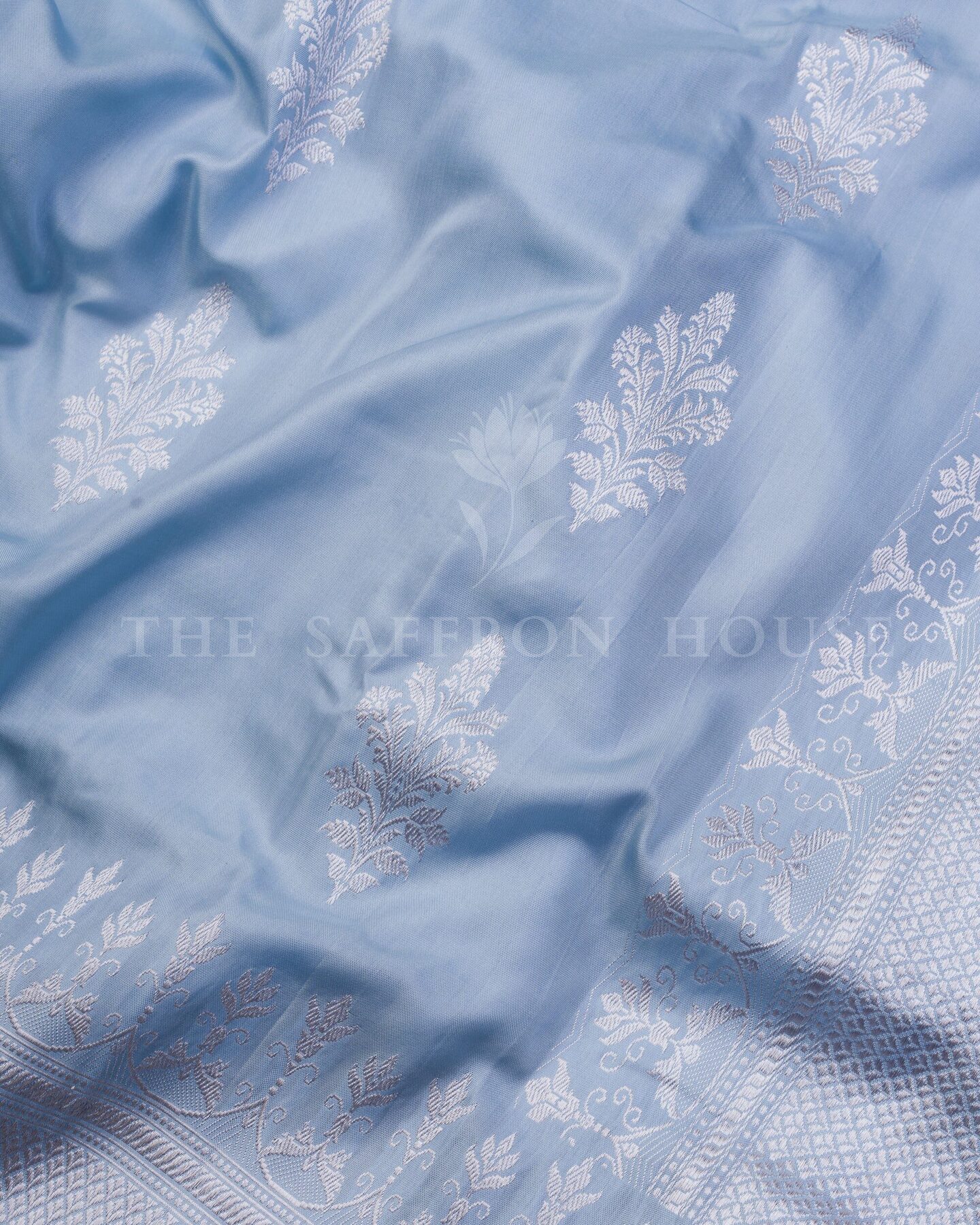 Sky Blue Mashru Banarasi Saree – The Saffron House
