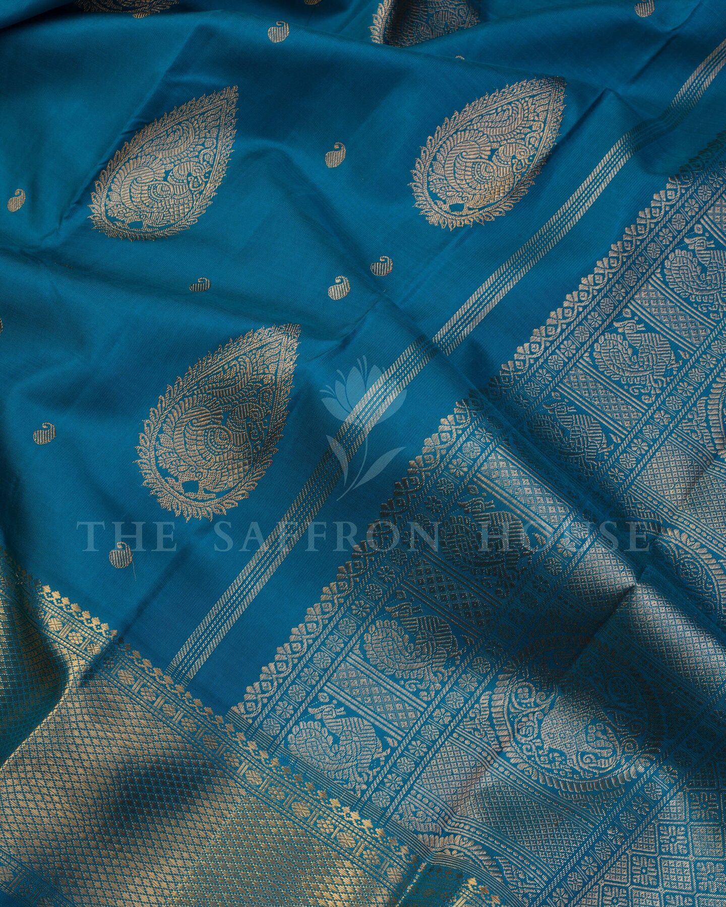 Teal Kanjivaram Silk Saree – The Saffron House