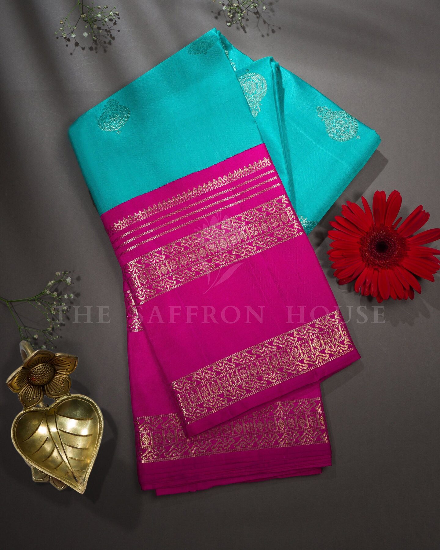 Magenta Pink And Turquoise Korvai Kanjivaram Silk Saree – The Saffron House