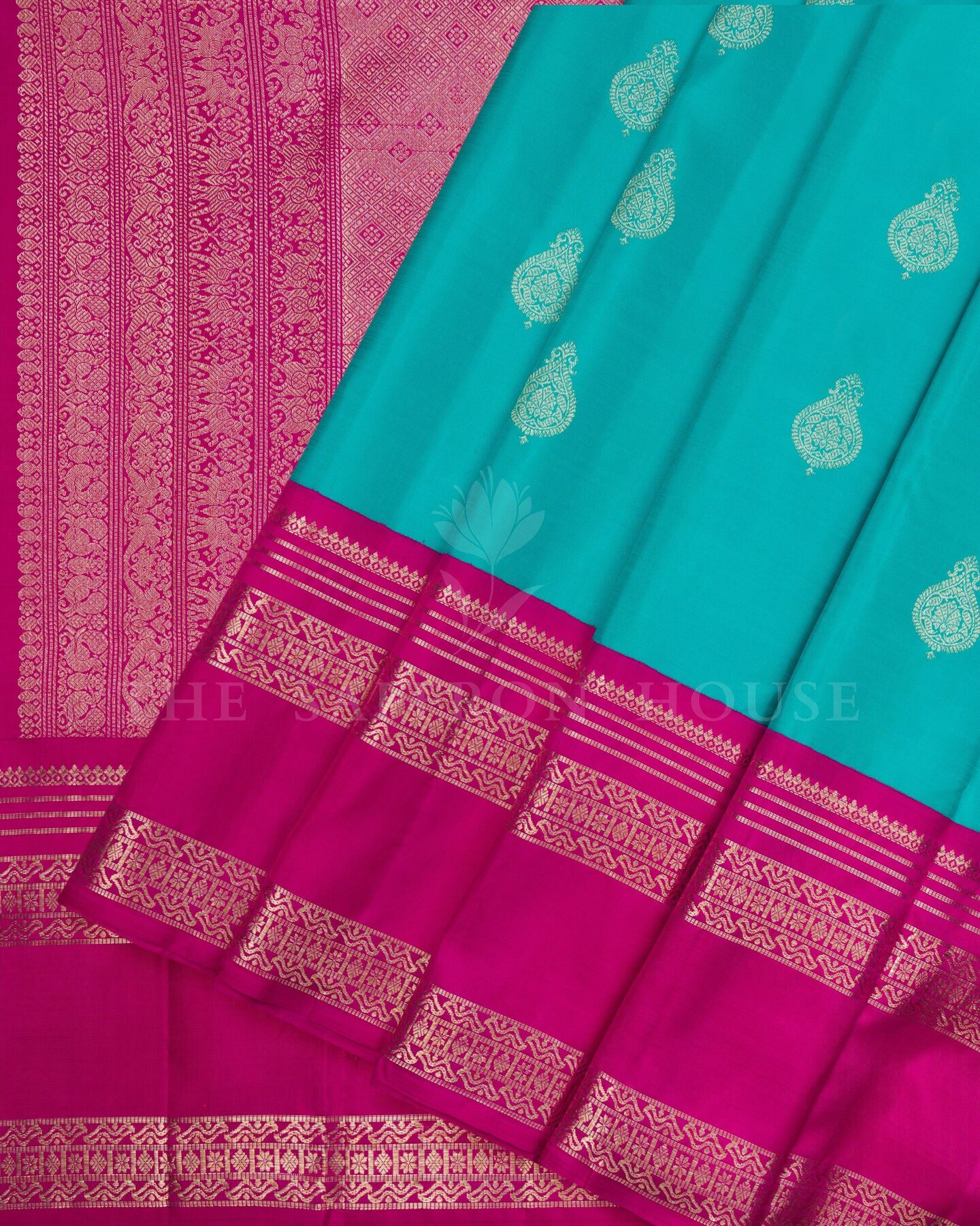 Magenta Pink And Turquoise Korvai Kanjivaram Silk Saree – The Saffron House