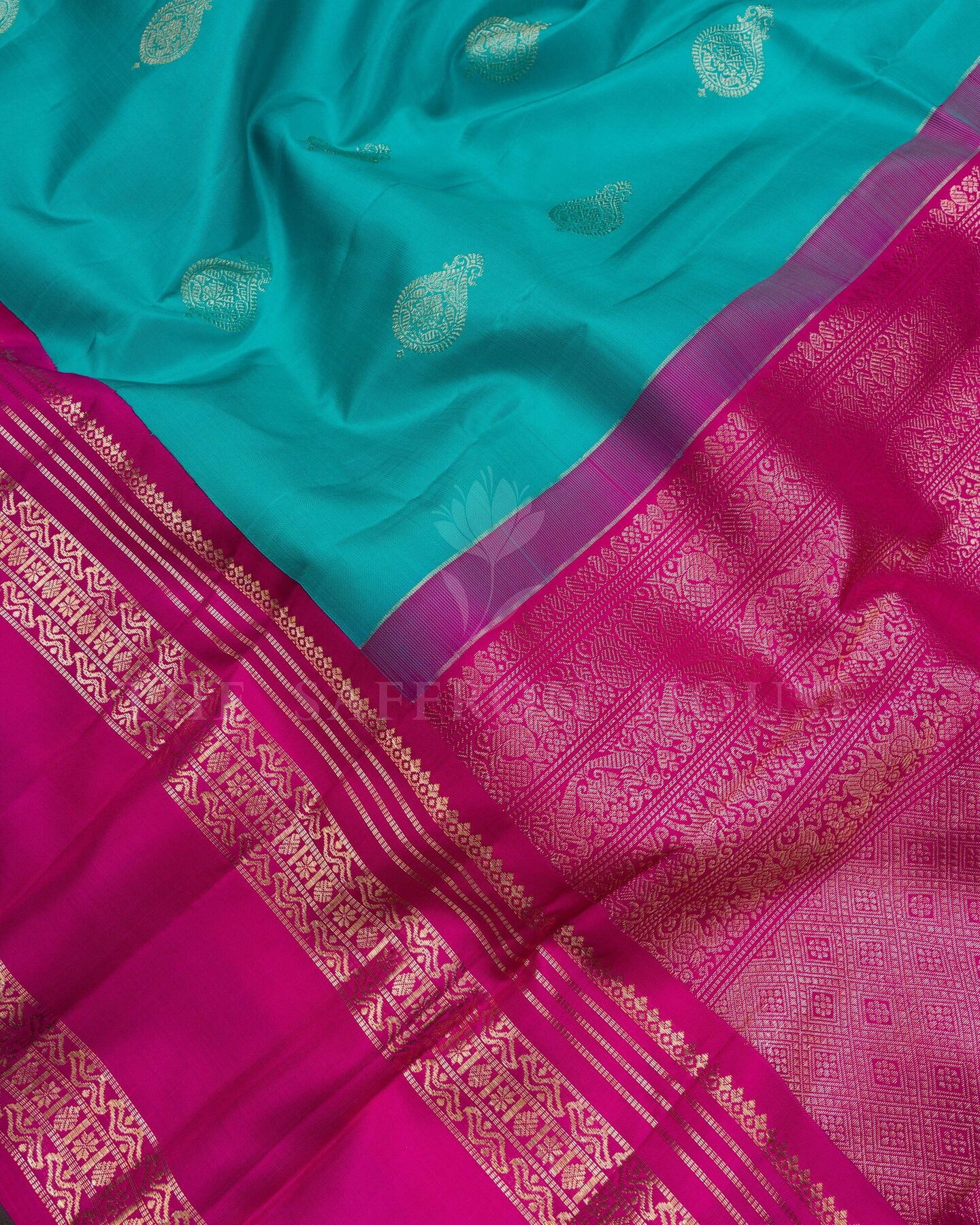 Magenta Pink And Turquoise Korvai Kanjivaram Silk Saree – The Saffron House