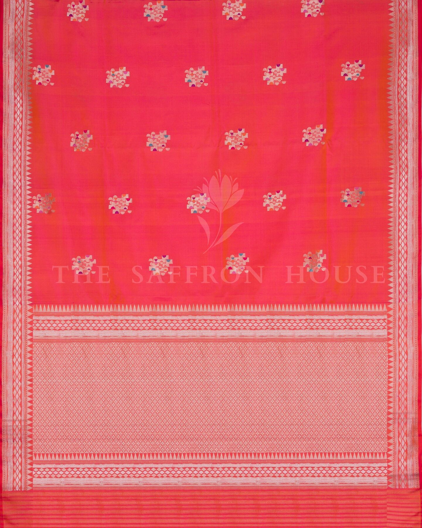 Vermilion Red Mashru Banarasi Saree – The Saffron House