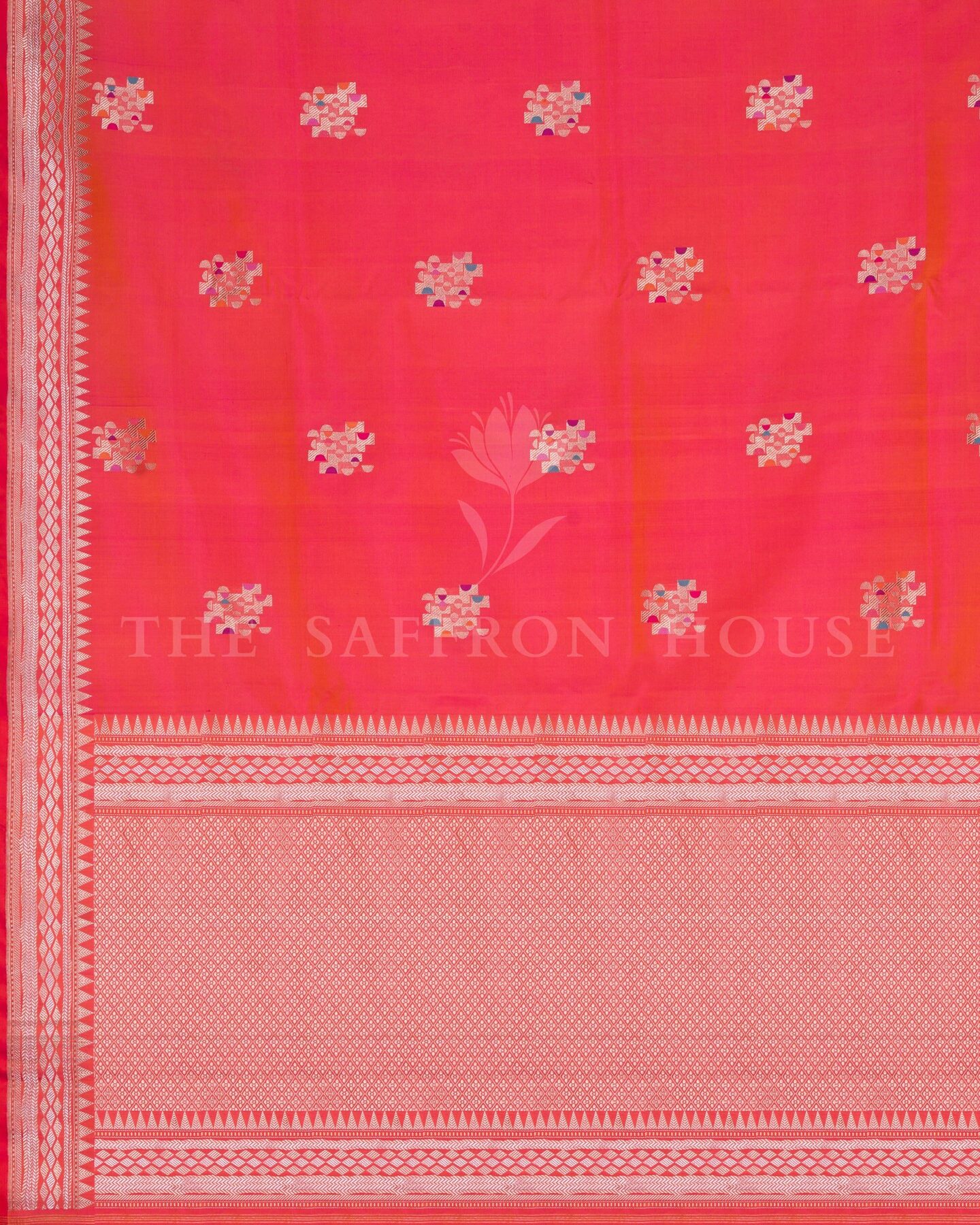 Vermilion Red Mashru Banarasi Saree – The Saffron House