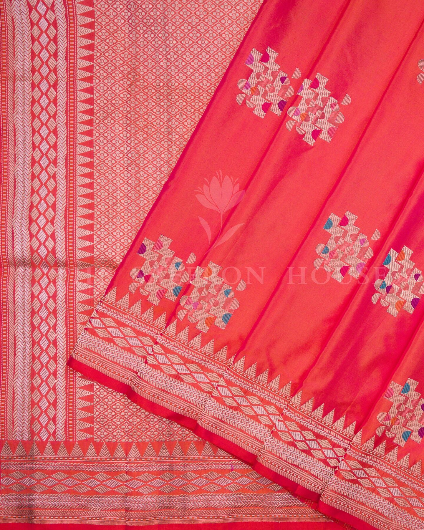 Vermilion Red Mashru Banarasi Saree – The Saffron House