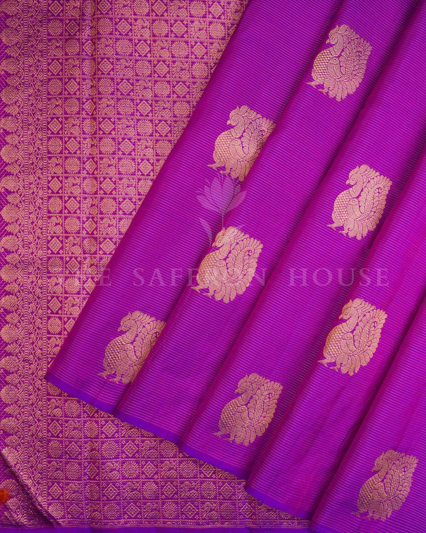 Violet Kattam Kanjivaram Silk Saree – The Saffron House