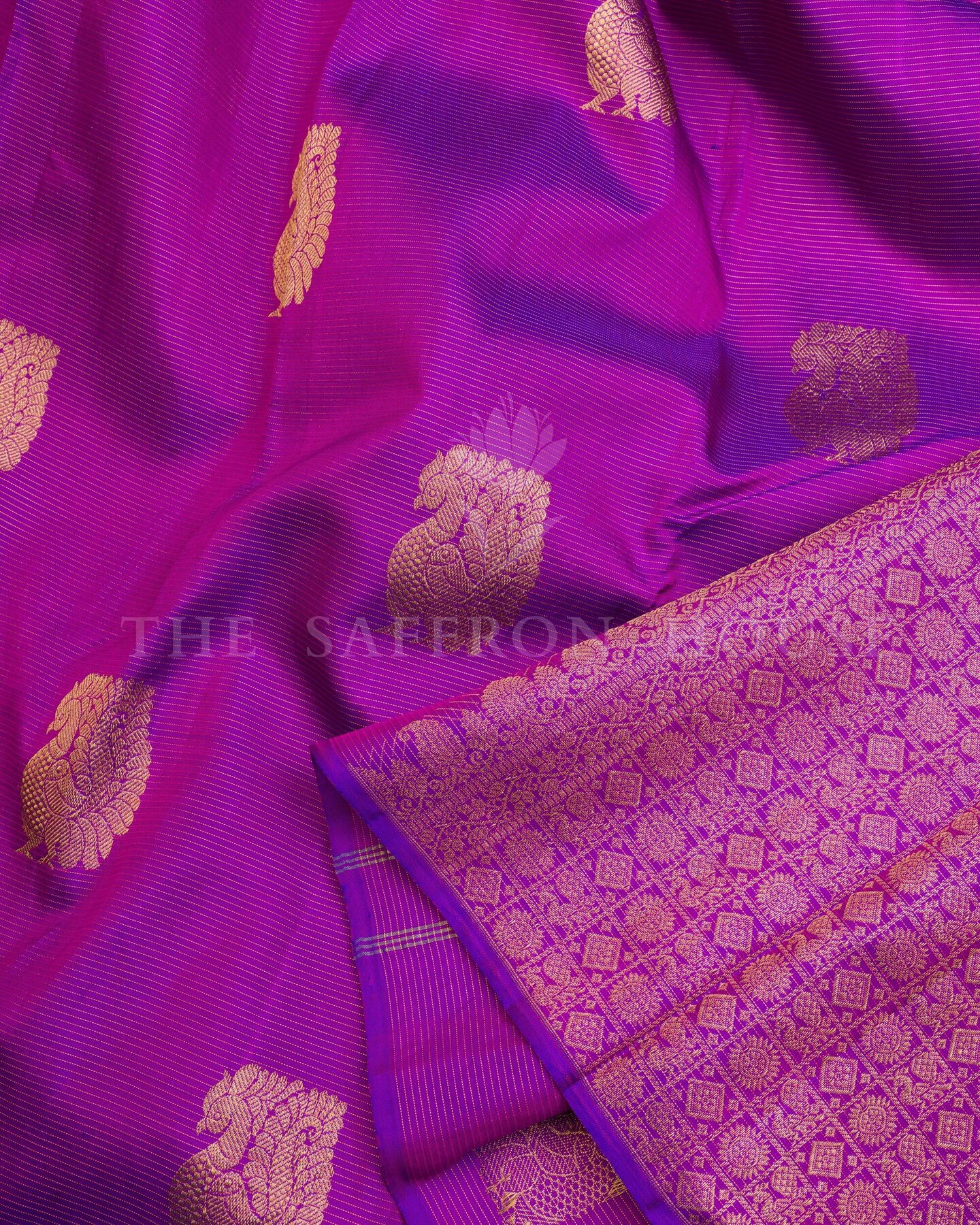 Violet Kattam Kanjivaram Silk Saree – The Saffron House