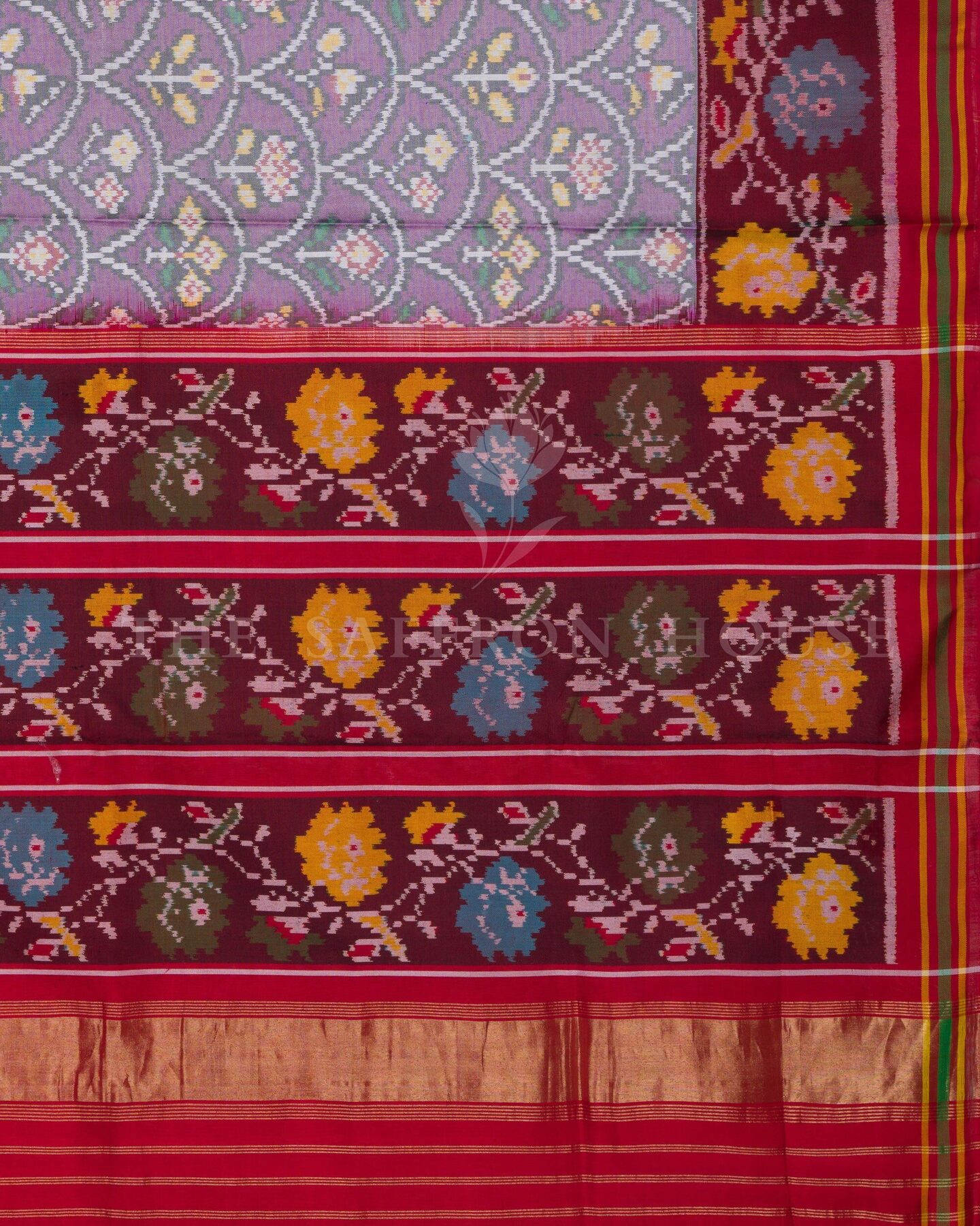 Violet And Burgundy Maroon Handwoven Patola Saree – The Saffron House