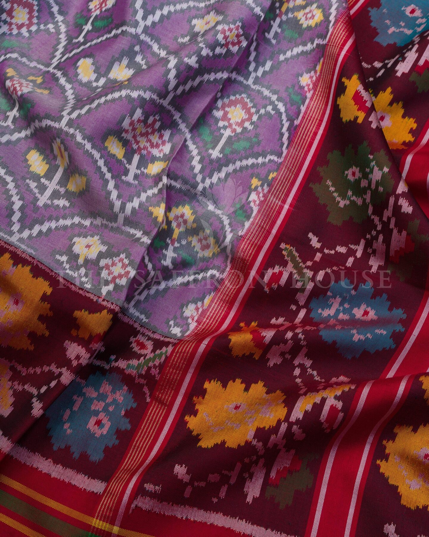 Violet And Burgundy Maroon Handwoven Patola Saree – The Saffron House