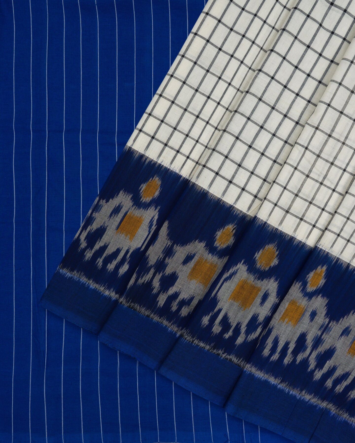 Pure White And Blue Handwoven Patola Saree – The Saffron House