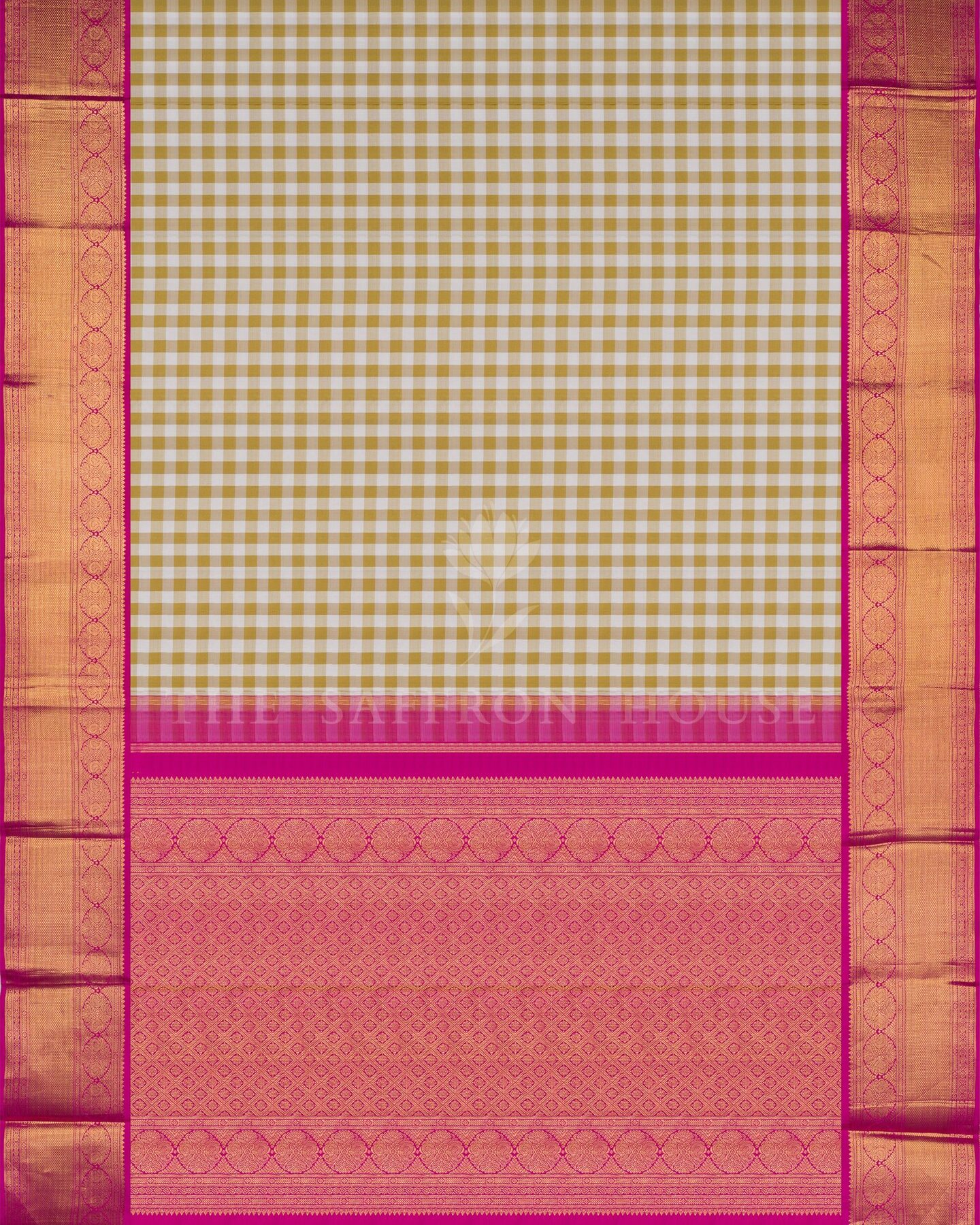 Mustard Gold And Pure White Kattam Kanjivaram Silk Saree – The Saffron House