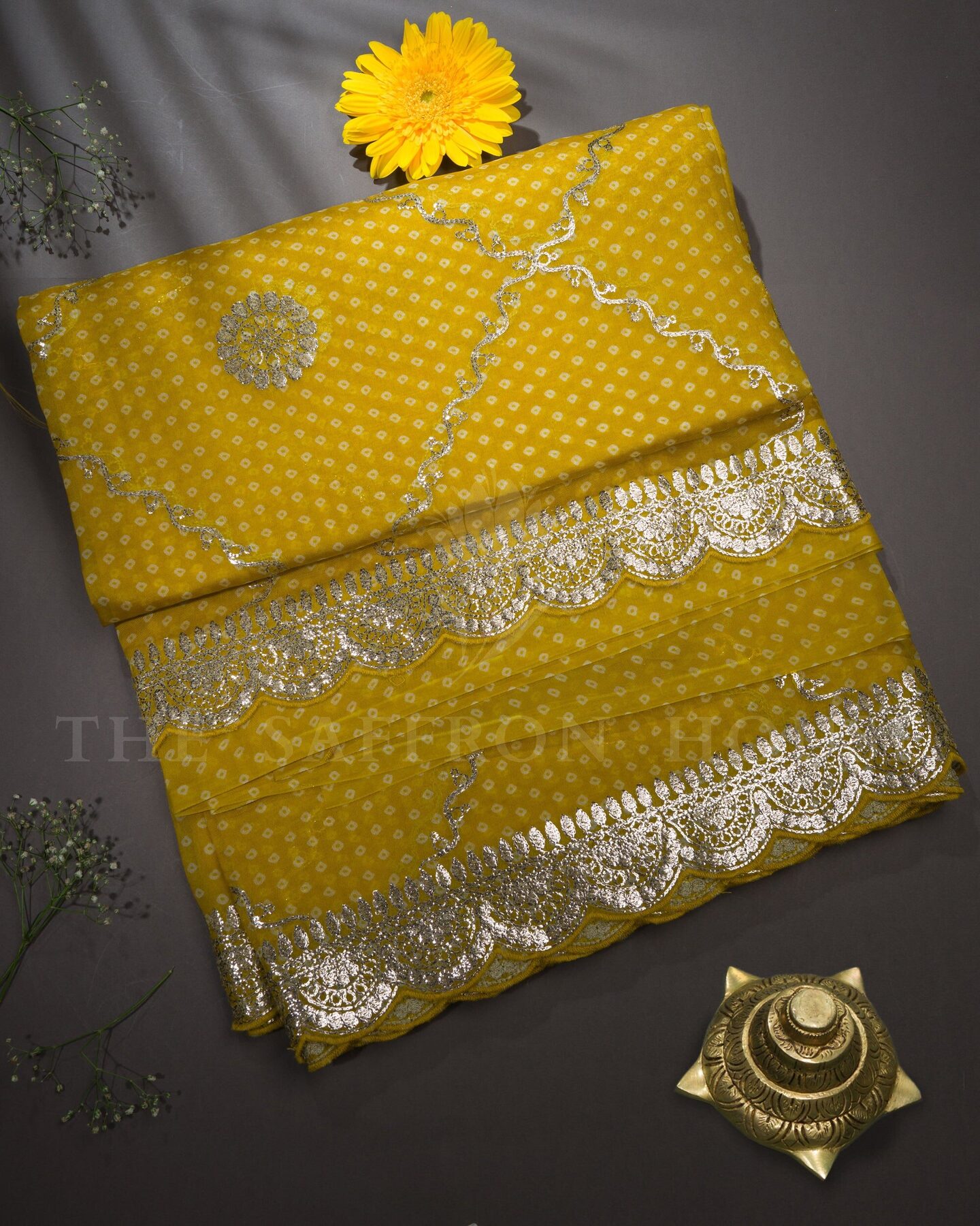 Yellow Organza Banarasi Saree – The Saffron House